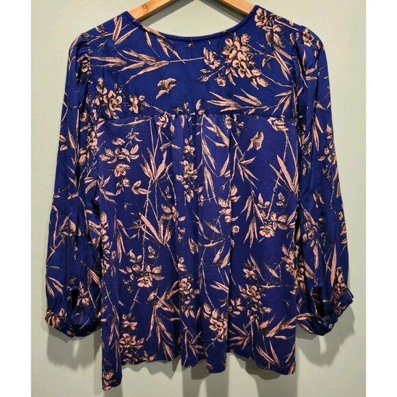 By Anthropologie Blue Pink Embroidered Relaxed Fit Peasant Top Sz L - Picture 4 of 6